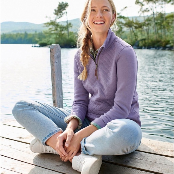 L.L. Bean Quilted Quarter-Zip Pullover in Purple - Picture 2 of 8